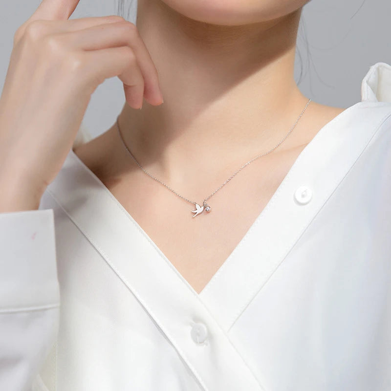 Colgante de plata de ley 925 con diseño de golondrina de mimbre, diseño de animal y planta, de Modian, para mujer, cadena de eslabones, joyería fina