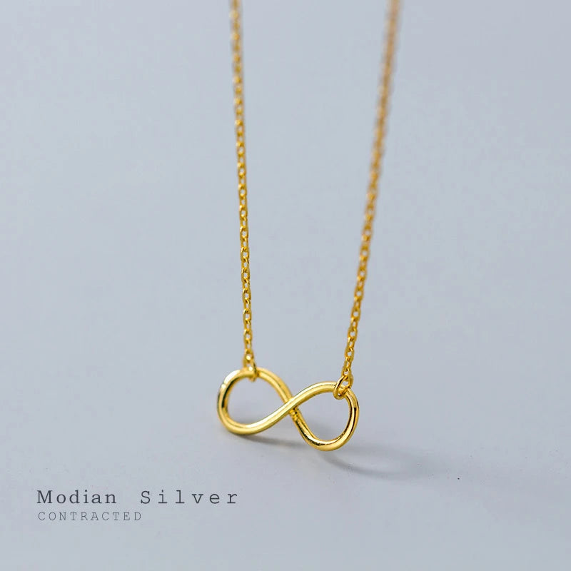 Collar Modian de amor infinito en plata de ley 925 auténtica para mujer, color oro rosa, joyería llamativa.