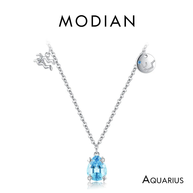 Collar con colgante Modian de plata de ley 925 con circonita arcoíris y piedra de nacimiento de Escorpio, símbolo del signo del zodiaco, para mujer, joyería fina.