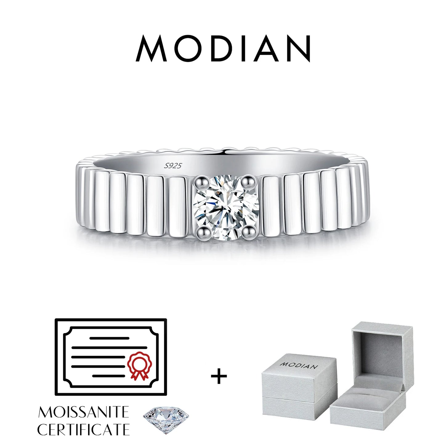 Anillo de moissanita MODIAN de color D en plata de ley 925, moderno, ancho, eterno, apilable, para mujer, joyería fina unisex.