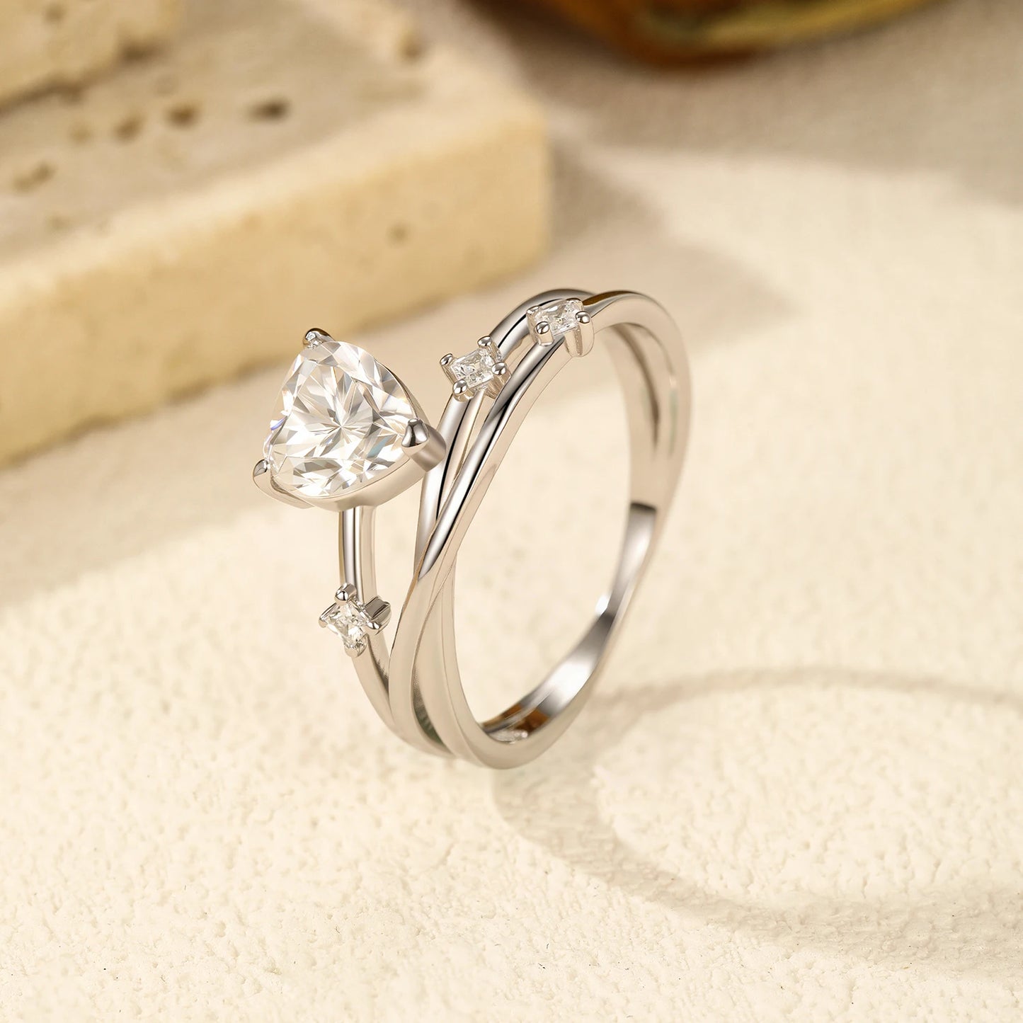 MODIAN 0.8CT D Color Heart Moissanite 925 Sterling Silver Line Multi-layer Rings For Women Romantic Wedding Fine Jewelry Gifts
