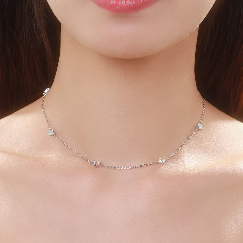 Gargantilla corta Modian de plata de ley 925 auténtica con circonitas de colores y dije de corazones para mujer, joyería fina para bodas.
