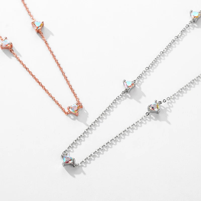 Gargantilla corta Modian de plata de ley 925 auténtica con circonitas de colores y dije de corazones para mujer, joyería fina para bodas.