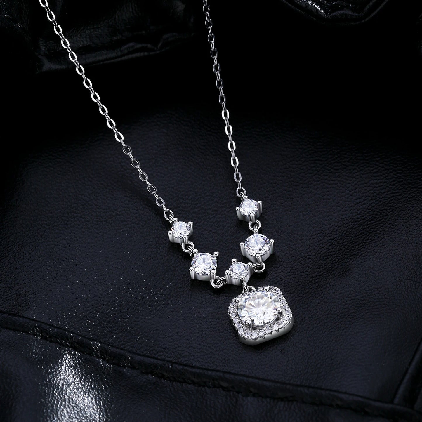 Collar MODIAN de moissanita de 1 quilates en color D, colgante de halo de lujo en plata de ley 925 para mujer, joyería nupcial para boda.
