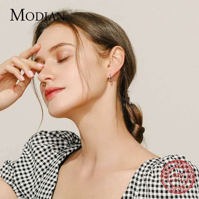 Pendientes de aro MODIAN de plata de ley 925 auténtica con circonitas de color arcoíris y círculos simples para mujer, joyería fina y elegante a la moda.