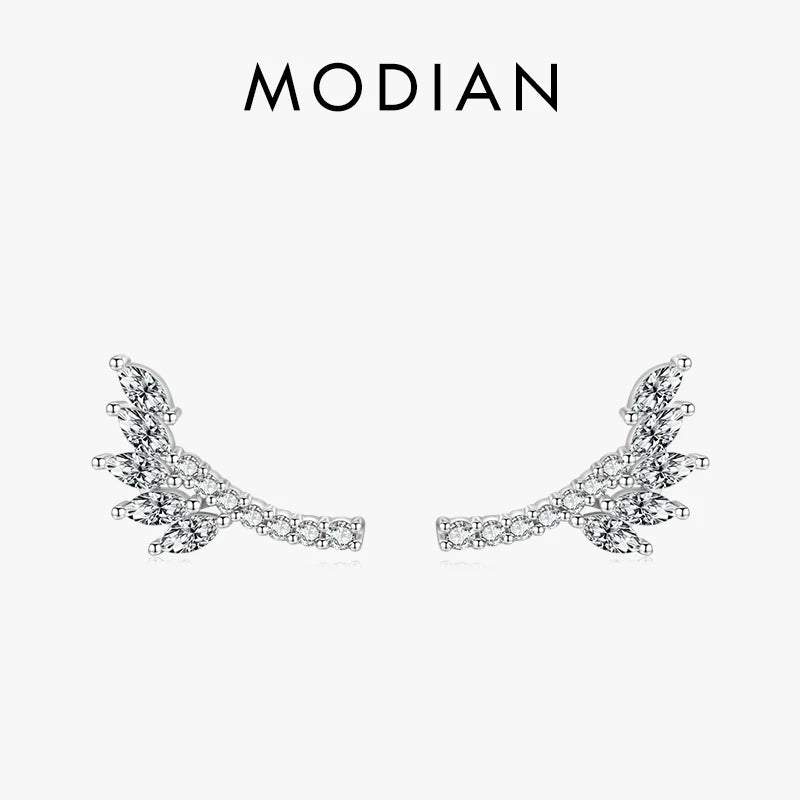 Pendientes MODIAN de plata de ley 925 con diseño de hojas de árbol para mujer, con circonita cúbica transparente, joyería fina, regalo de boda.