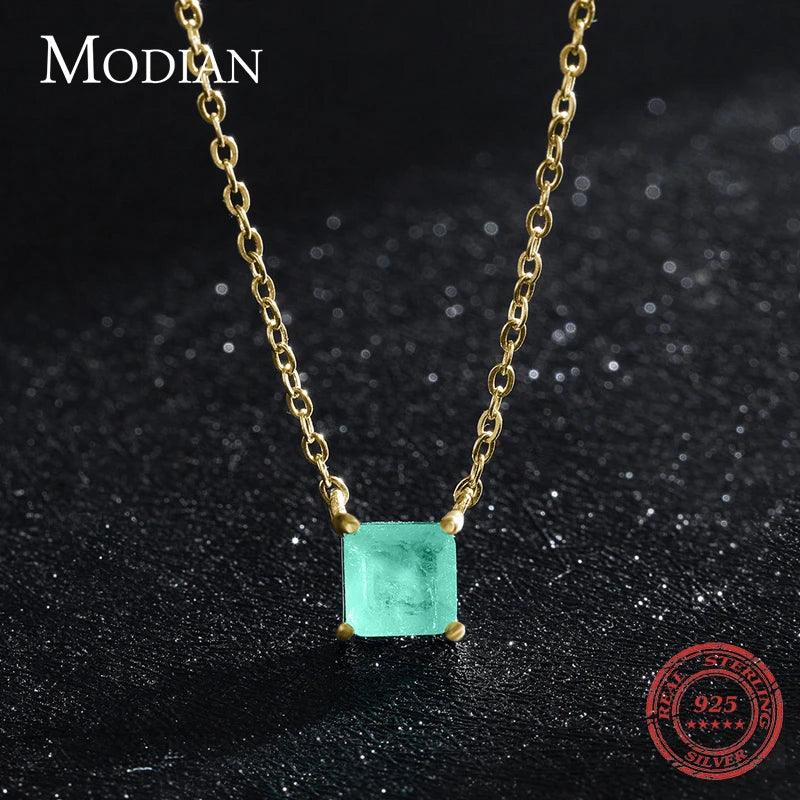 Collar de cadena de turmalina con dije clásico de Modian en plata de ley 925 auténtica para mujer, joyería de boda con colgante de caja.
