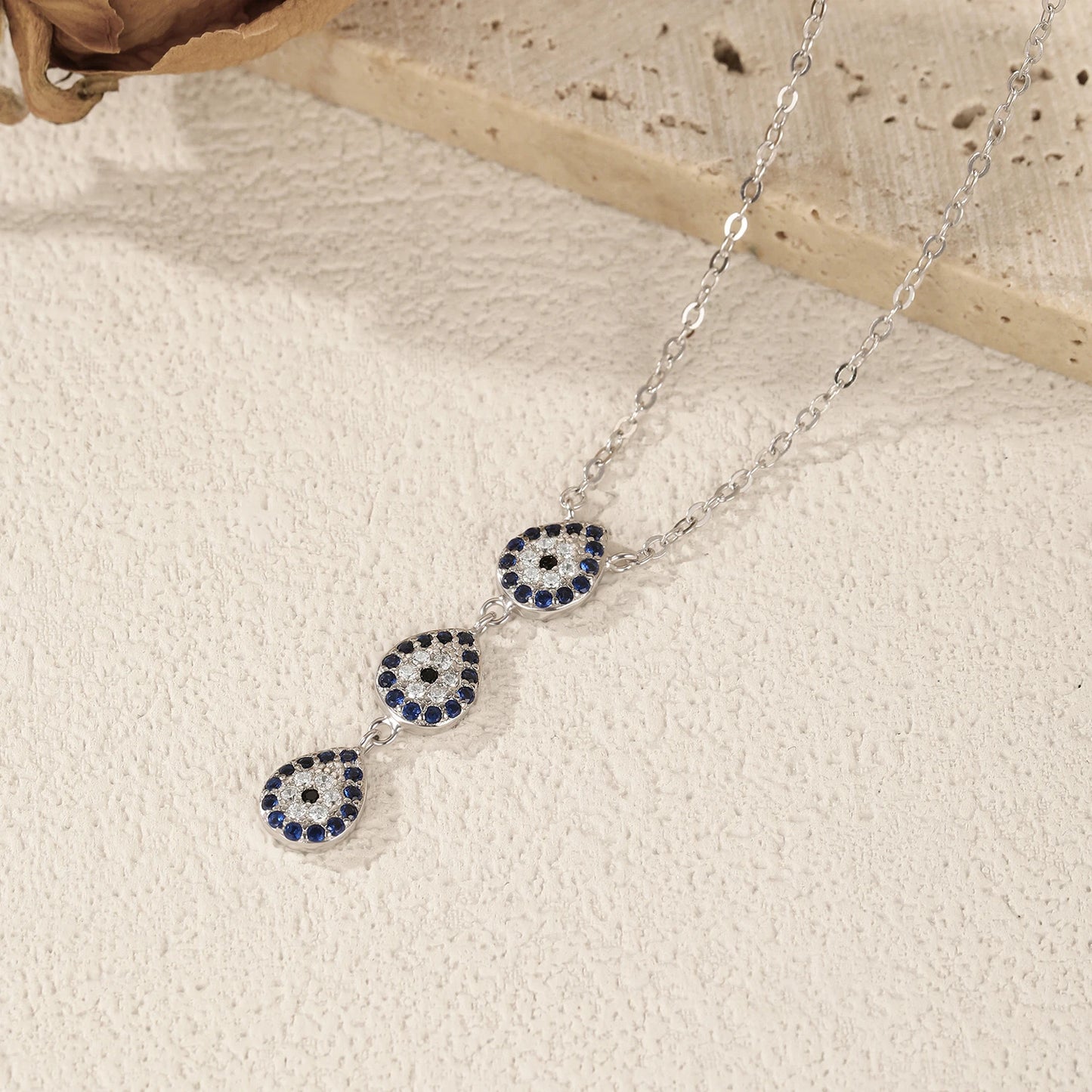 MODIAN 925 Sterling Silver Water Drop Blue CZ Pendant Necklace Trendy Y Style Link Chain Necklace For Women Fine Jewelry