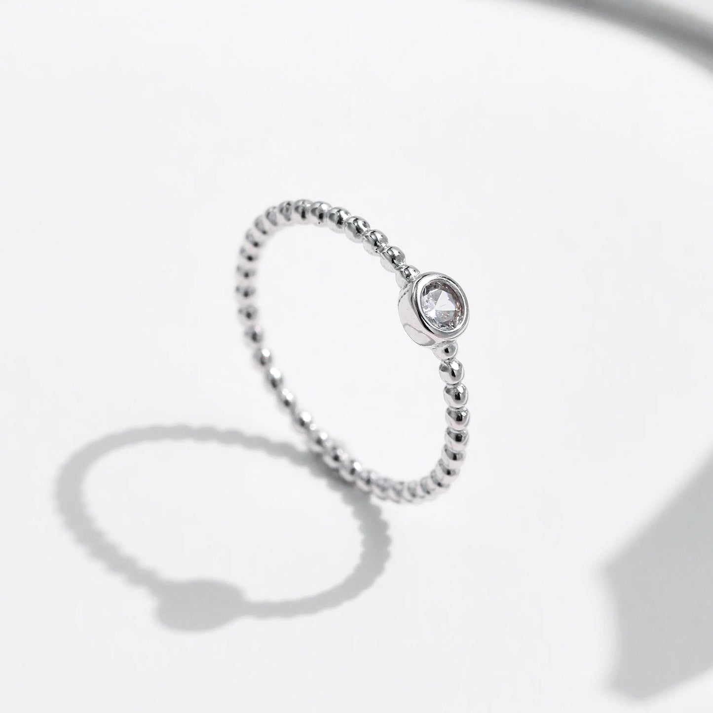 Anillo de moissanita con engaste de bisel de MODIAN, cuentas de plata de ley 925, anillos de dedo apilables de moda para mujer, joyería de diamantes de laboratorio