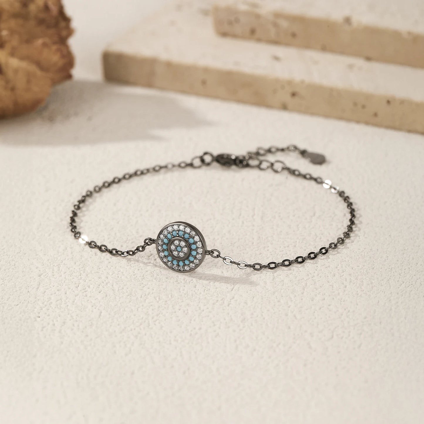 MODIAN Round Turquoise Black Golden Eyes Bracelet 925 Sterling Silver Punk Link Chain Bracelet For Women Hip Pop Fine Jewelry
