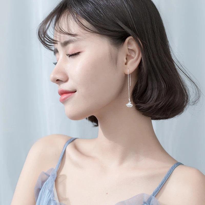 Pendientes largos Modian con borlas y conchas, clásicos, de plata de ley 925, con diseño de sirena, para mujer, joyería exquisita