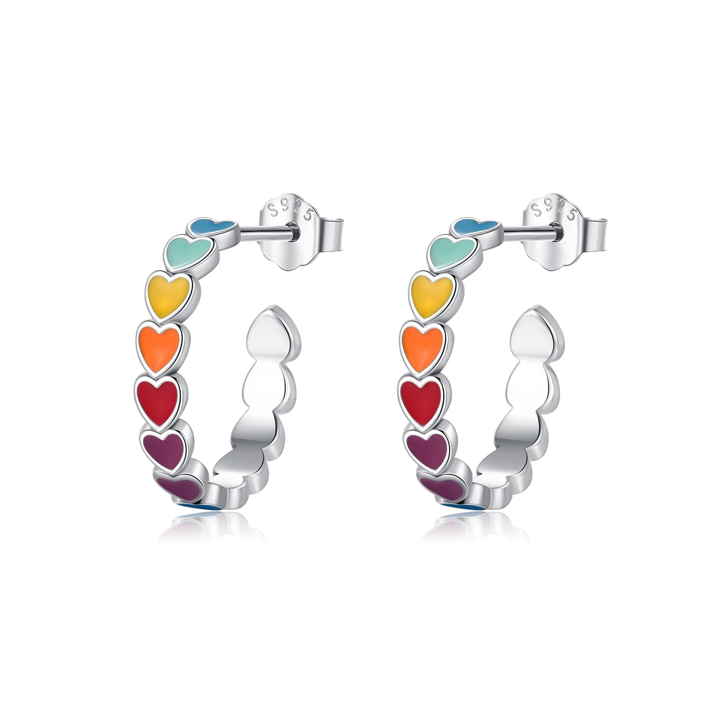 Pendientes MODIAN de plata de ley 925 con forma de C y corazones esmaltados de colores, joyería romántica y dulce para mujeres y niñas.