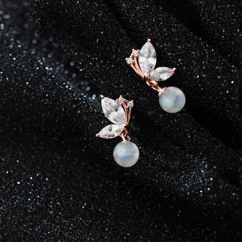 Modian Dazzling Zircon Lovely Butterfly Sterling Silver 925 Drop Earring for Women Moonstone Short Dangle Earring Fine Jewelry