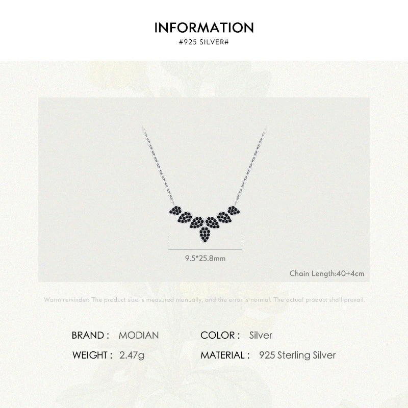 Collar con colgante de hojas de árbol y trigo de plata de ley 925 auténtica de MODIAN para mujer, joyería fina con circonita negra, accesorios de regalo.
