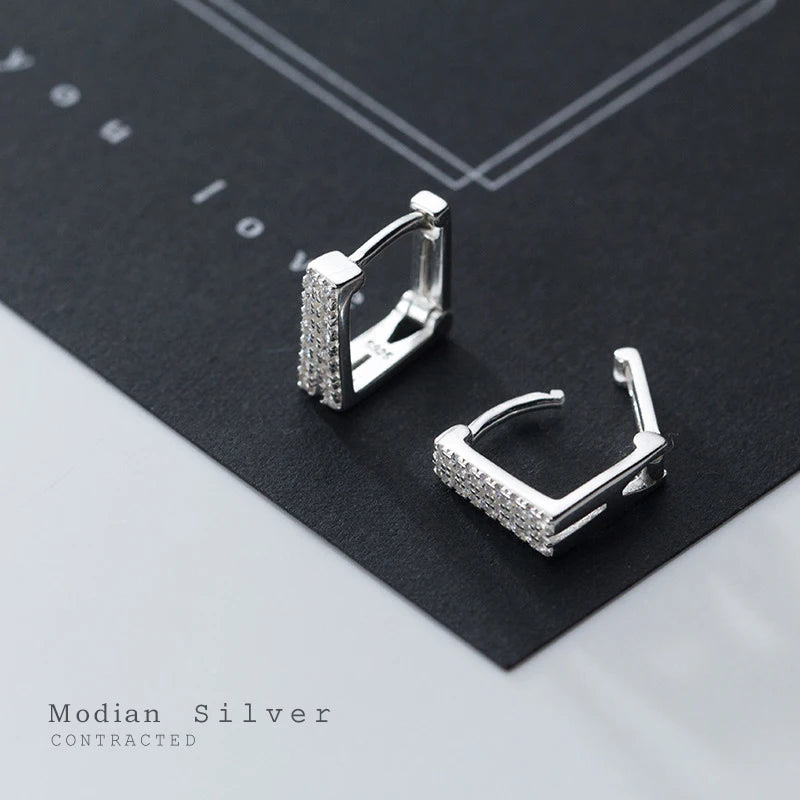 Modian Square Clear CZ Hoop Earrings for Women 925 Sterling Silver Minimalist Simple Earing Real Silver Korean Fashion Jewelry
