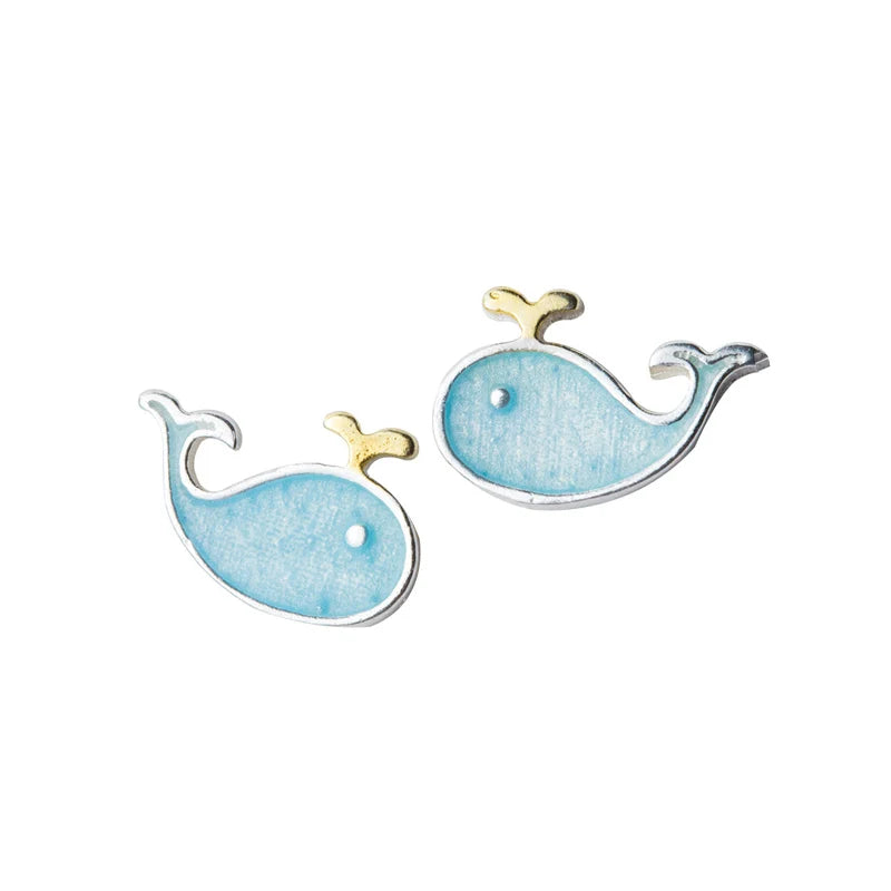 Pendientes Modian con forma de delfín esmaltado para mujer, de plata de ley 925, con forma de ballena, estilo coreano.