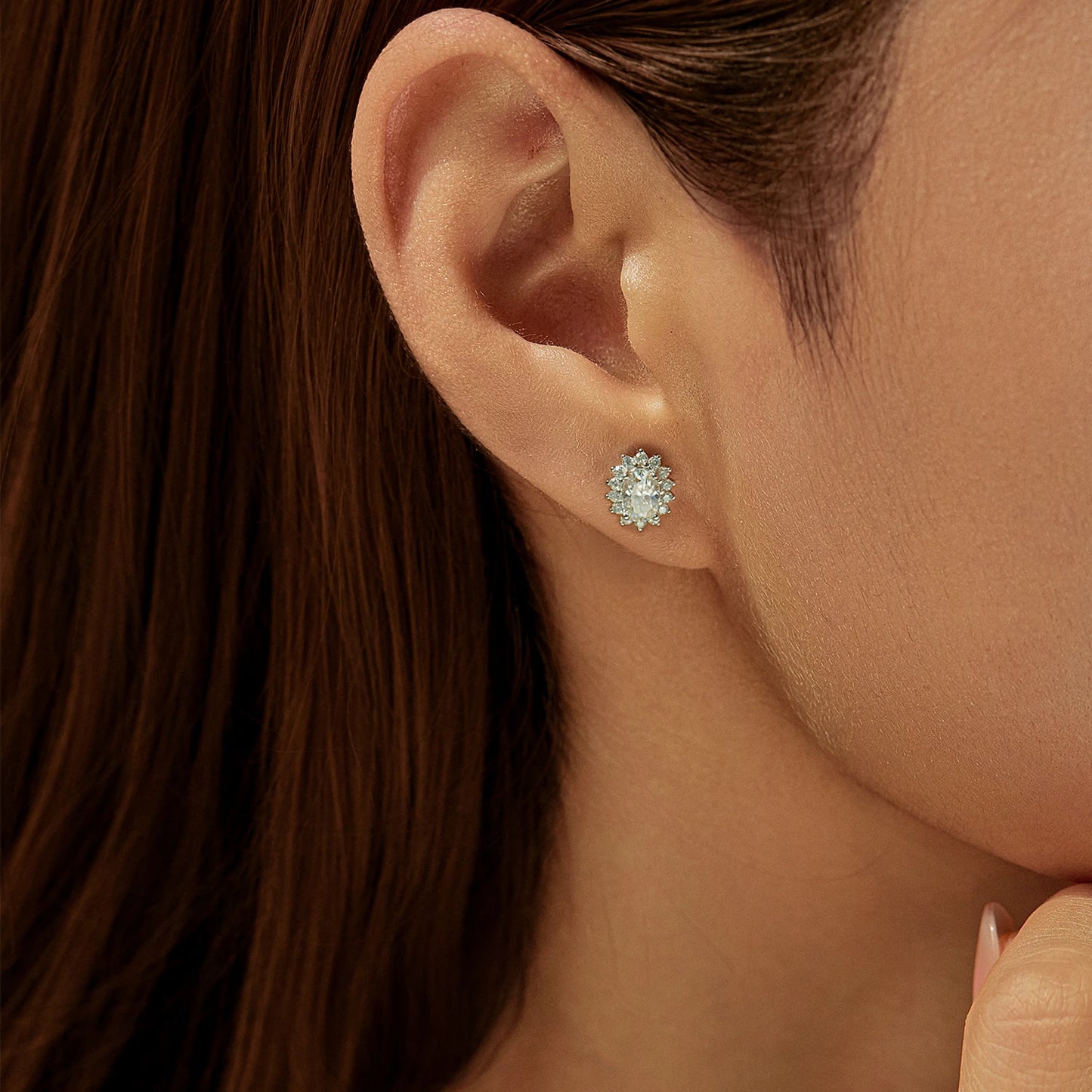 Pendientes MODIAN D Color Claridad VVS1 Moissanite Halo Plata de Ley 925 Pendientes Clásicos para Mujer Joyería de Novia de Lujo