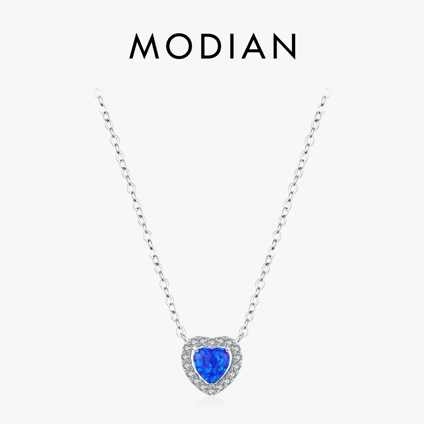 Collar con colgante de corazón de ópalo azul de MODIAN en plata de ley 925 auténtica para mujer, joyería fina, regalo romántico de aniversario.