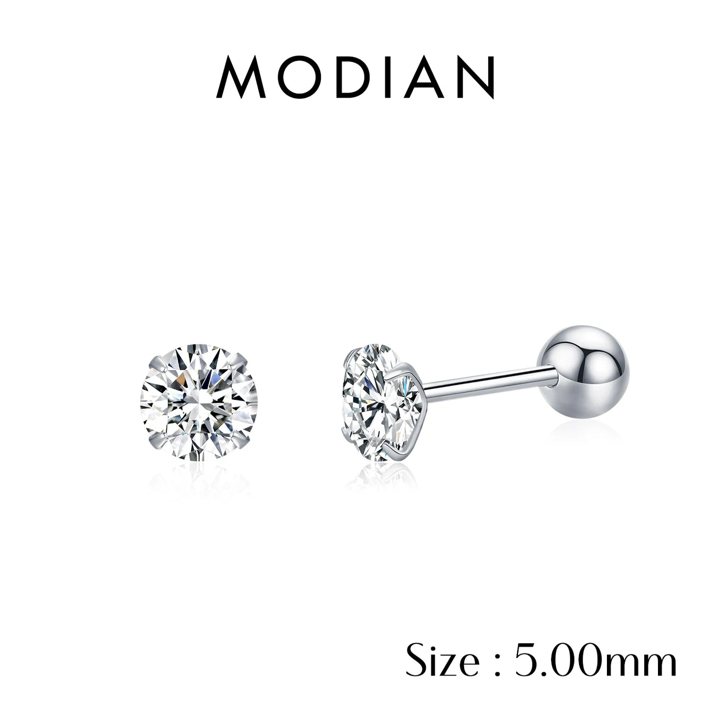 MODIAN Multicolor 925 Sterling Silver Elegant Beads Screw Earrings Classic Round CZ Stud Earrings For Women Jewelry 2.5MM-8MM