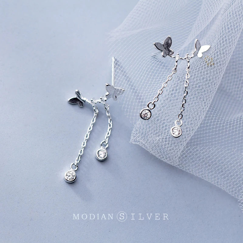 Modian - Pendientes de plata de ley 925 auténtica con forma de mariposa y brillantes para mujer y niña, ideal como regalo de fiesta o boda