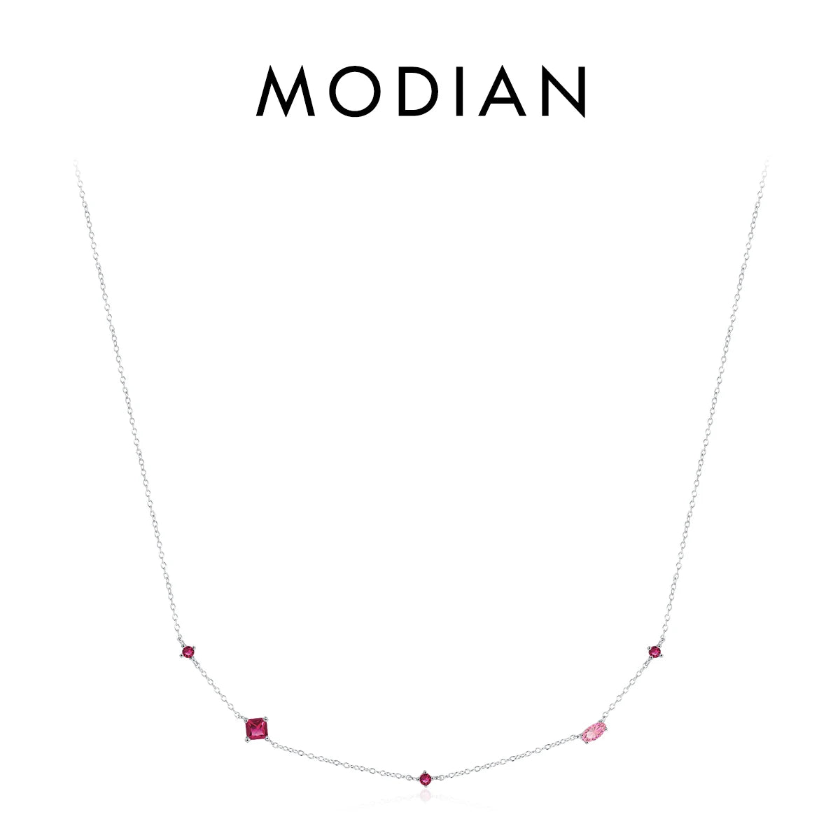Collar con colgante de circonitas arcoíris de colores de plata esterlina 925 de MODIAN, cadena geométrica brillante para mujer, regalo de joyería de fiesta