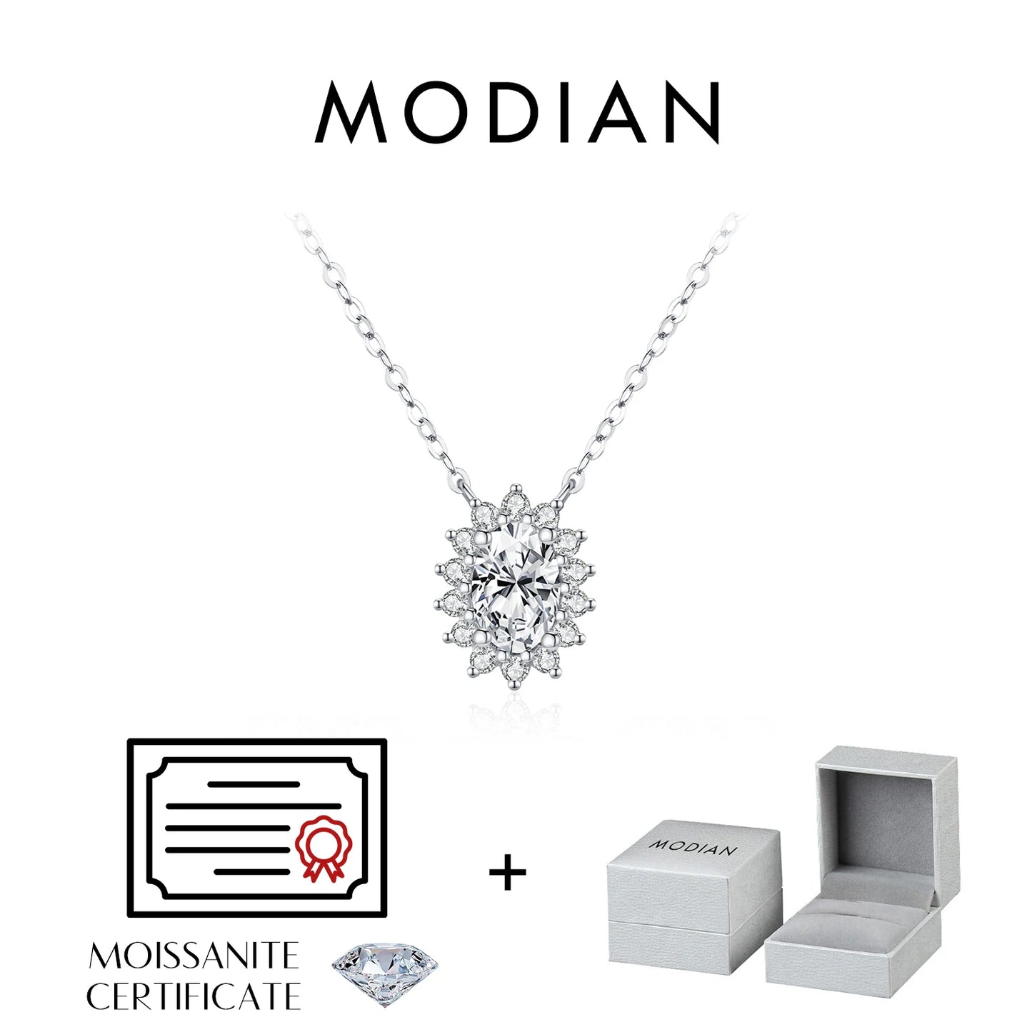 Collares MODIAN de moissanita ovalada de color D, plata de ley 925, colgante clásico para mujer, boda, compromiso, joyería fina