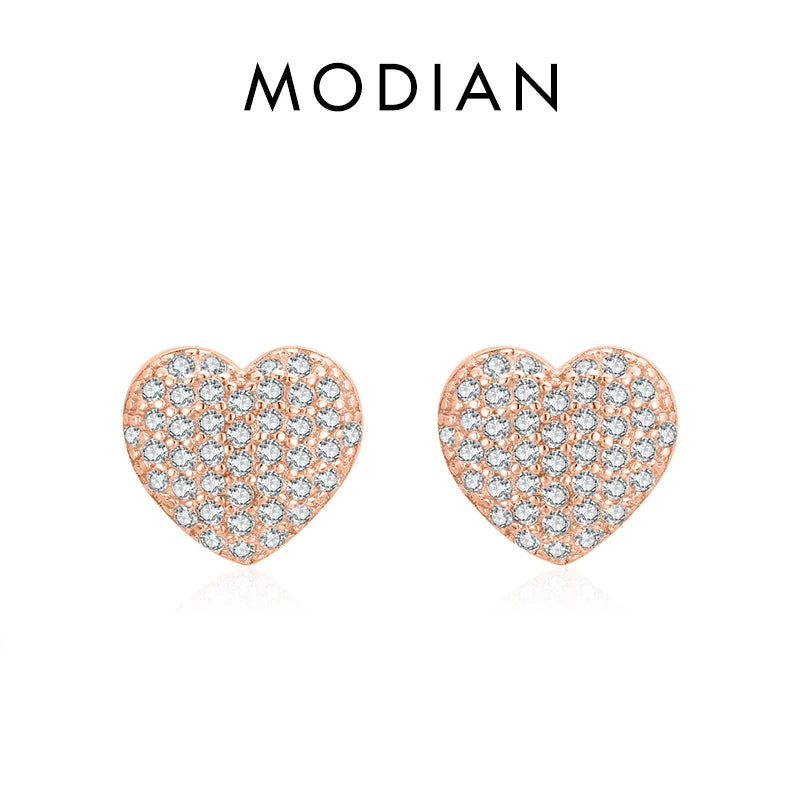 Pendientes MODIAN de plata de ley 925 con forma de corazón de amor para mujer, aretes de circonita cúbica transparente, joyería de boda