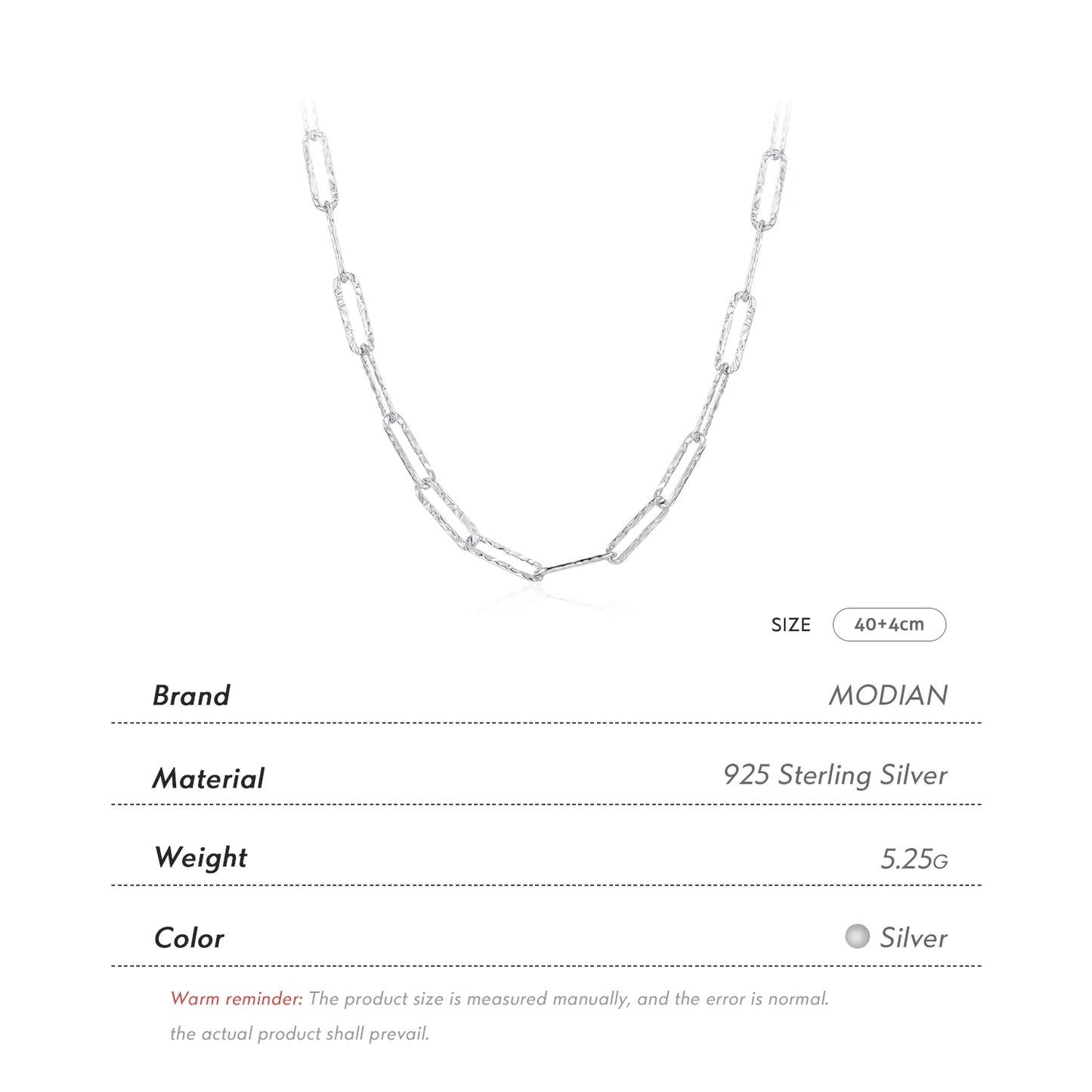 Collar moderno de plata de ley 925 con textura de papel de aluminio de MODIAN, joyería sencilla apilable chapada en platino para mujeres y niñas, accesorios