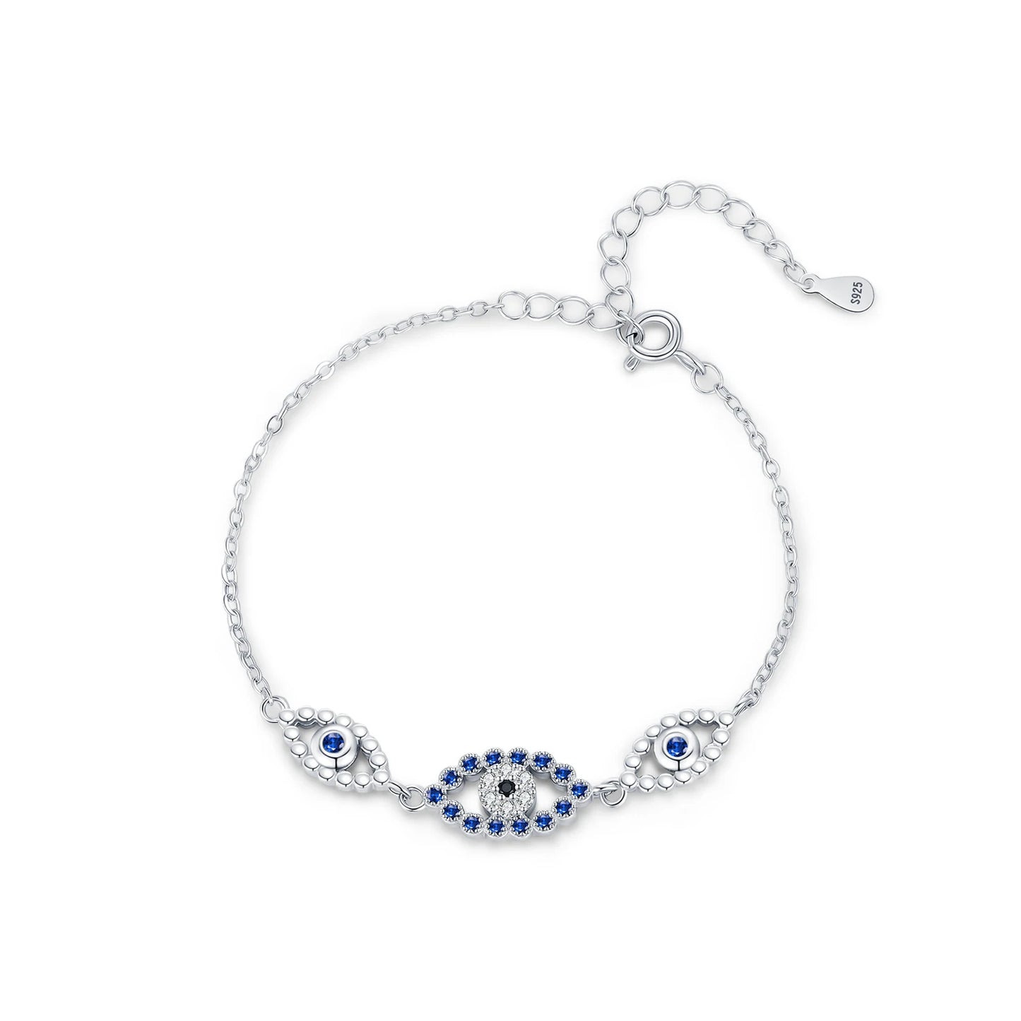 MODIAN 925 Sterling Silver Hollow Blue Zirconia Eyes To Eyes Bracelet Fashion Link Chain Bracelets For Women Vacation Jewelry
