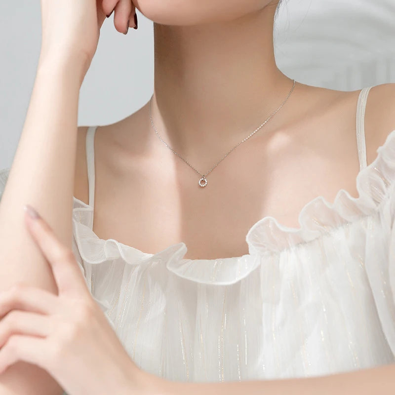 Collar Modian de doble circonita cúbica transparente para mujer, cadena de plata de ley 925 auténtica en color dorado, joyería fina para mujer.