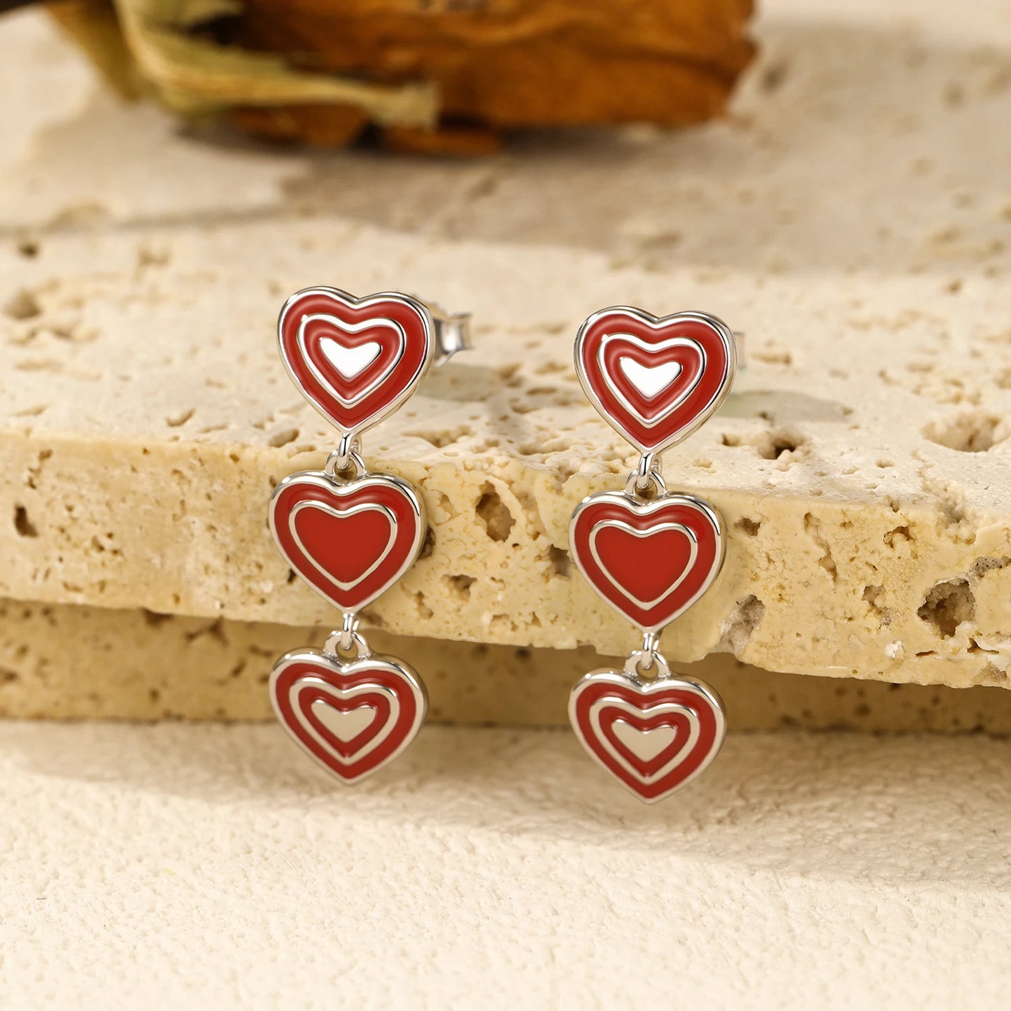 MODIAN 925 Sterling Silver Romantic Exquisite Red Enamel Hearts Stud Earrings For Women Party Fine Jewelry Accessories