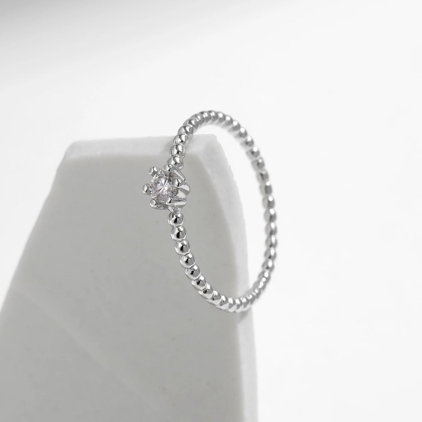 Anillos de moissanita redonda de color D de MODIAN con diamantes de laboratorio, plata de ley 925, cuentas clásicas simples, apilables, para mujer, joyería