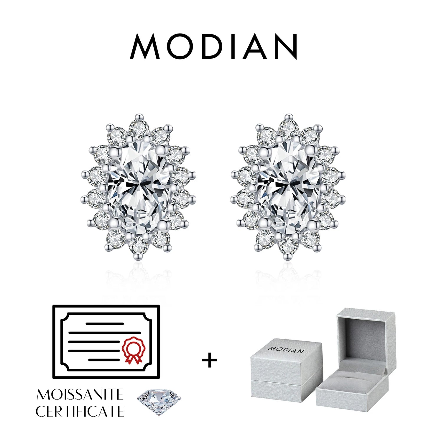 Pendientes MODIAN D Color Claridad VVS1 Moissanite Halo Plata de Ley 925 Pendientes Clásicos para Mujer Joyería de Novia de Lujo