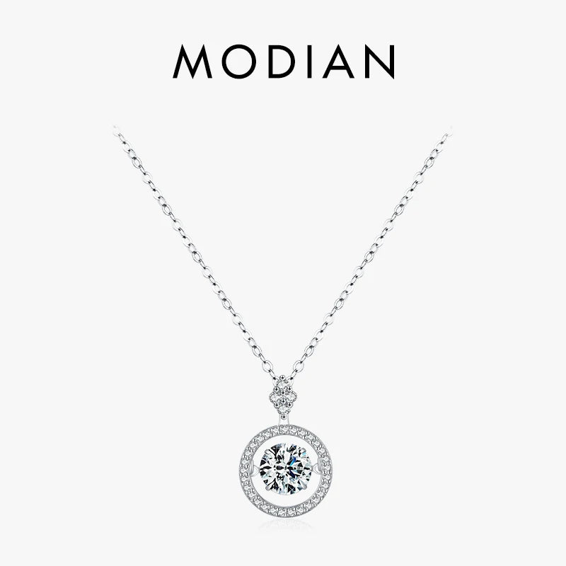 Collar Modian de plata de ley 925 con colgante de lujo brillante y cadena de eslabones con circonitas movibles, joyería de compromiso para boda para mujer.