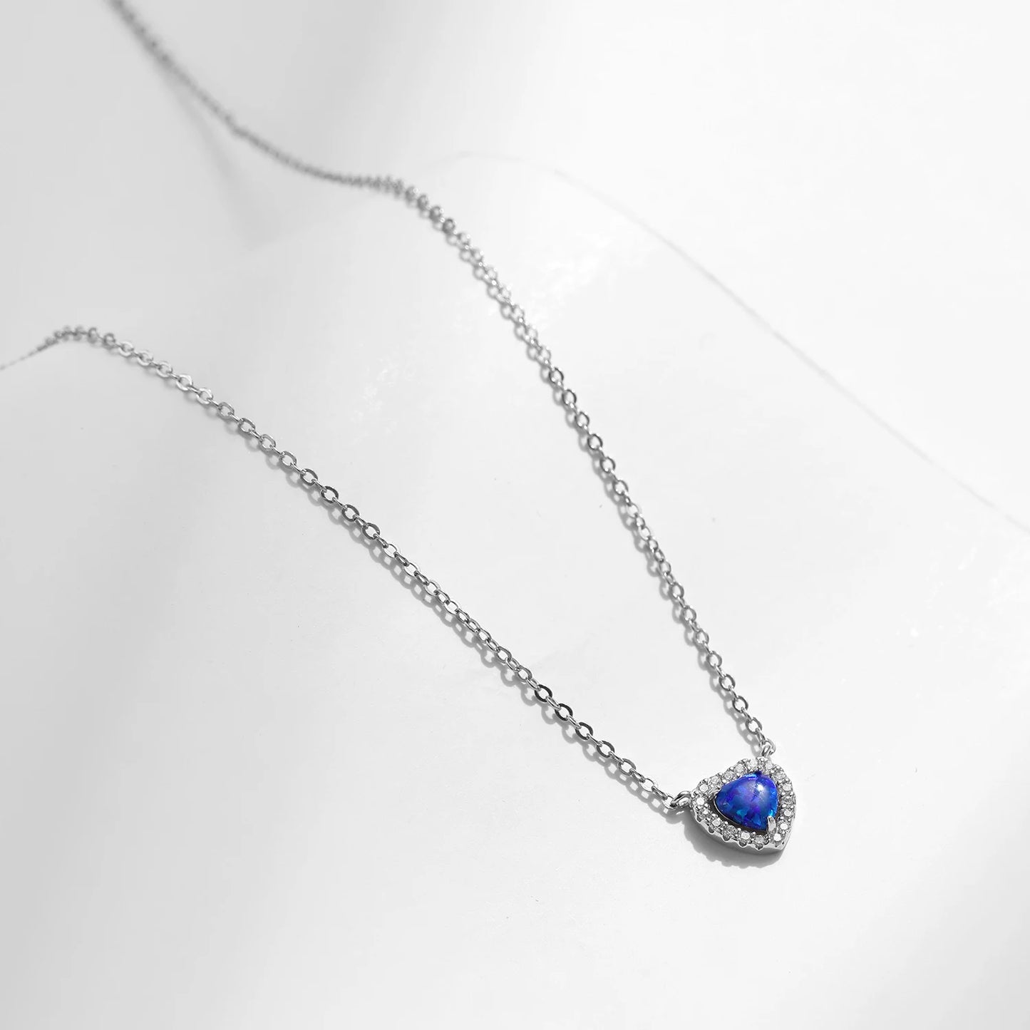 Collar con colgante de corazón de ópalo azul de MODIAN en plata de ley 925 auténtica para mujer, joyería fina, regalo romántico de aniversario.