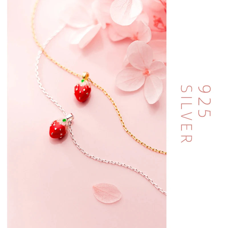 Collar con colgante de fresa Modian para mujer, de plata de ley 925 auténtica, color dorado, joyería fina