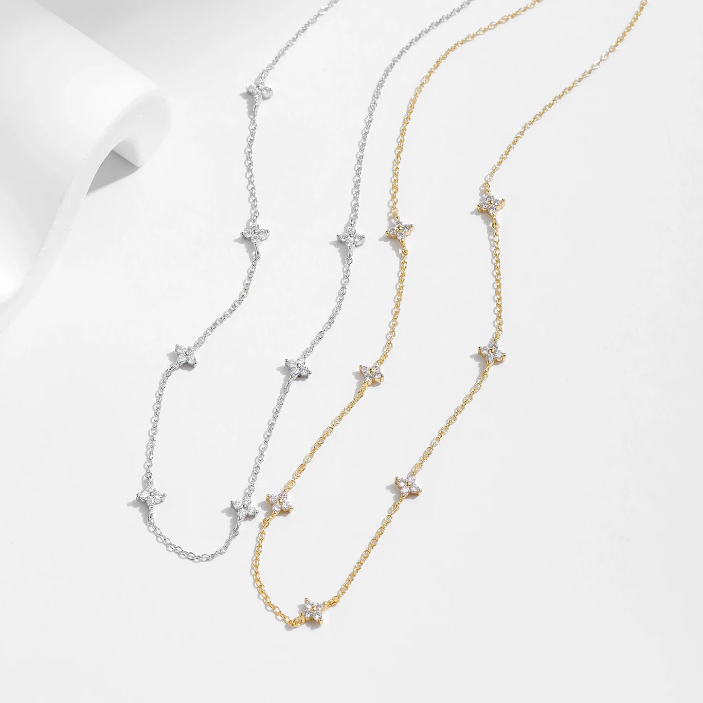 Collar MODIAN de plata de ley 925 con circonita y trébol de cuatro hojas para mujer, cadena de eslabones moderna, dijes apilables, joyería fina