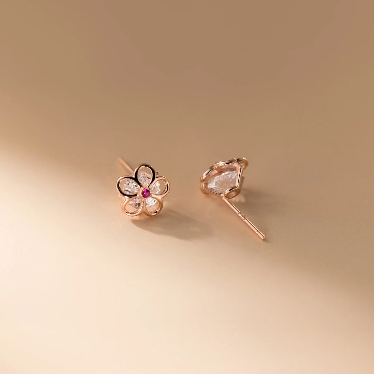 Pendientes Modian Summer Beach de plata de ley 925 100% con circonitas rosas y cristales para mujer, joyería de plata con flor hueca de circonita cúbica transparente