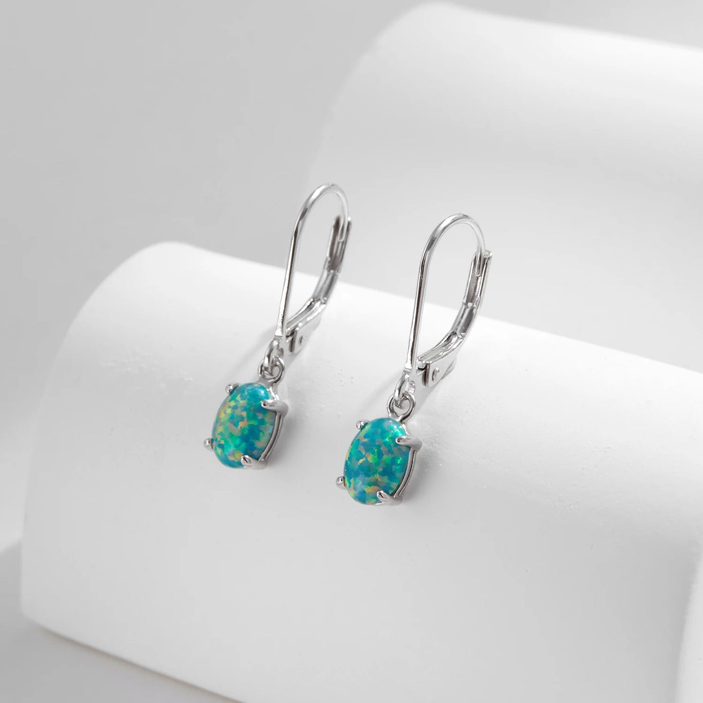 Pendientes de aro de ópalo verde ovalado elegantes y exquisitos de MODIAN en plata de ley 925 para mujer, accesorios de joyería fina para vacaciones diarias.
