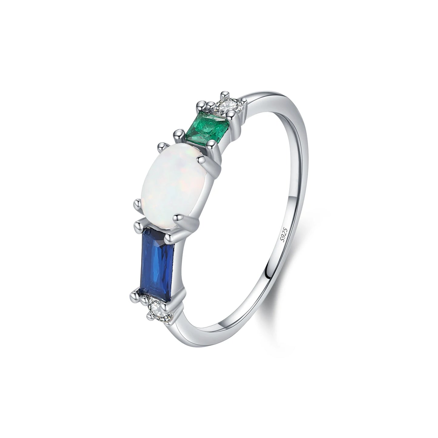 Anillo de lujo MODIAN de plata de ley 925 con ópalo y circonitas de colores, chapado en platino, apilable, moderno, para mujer