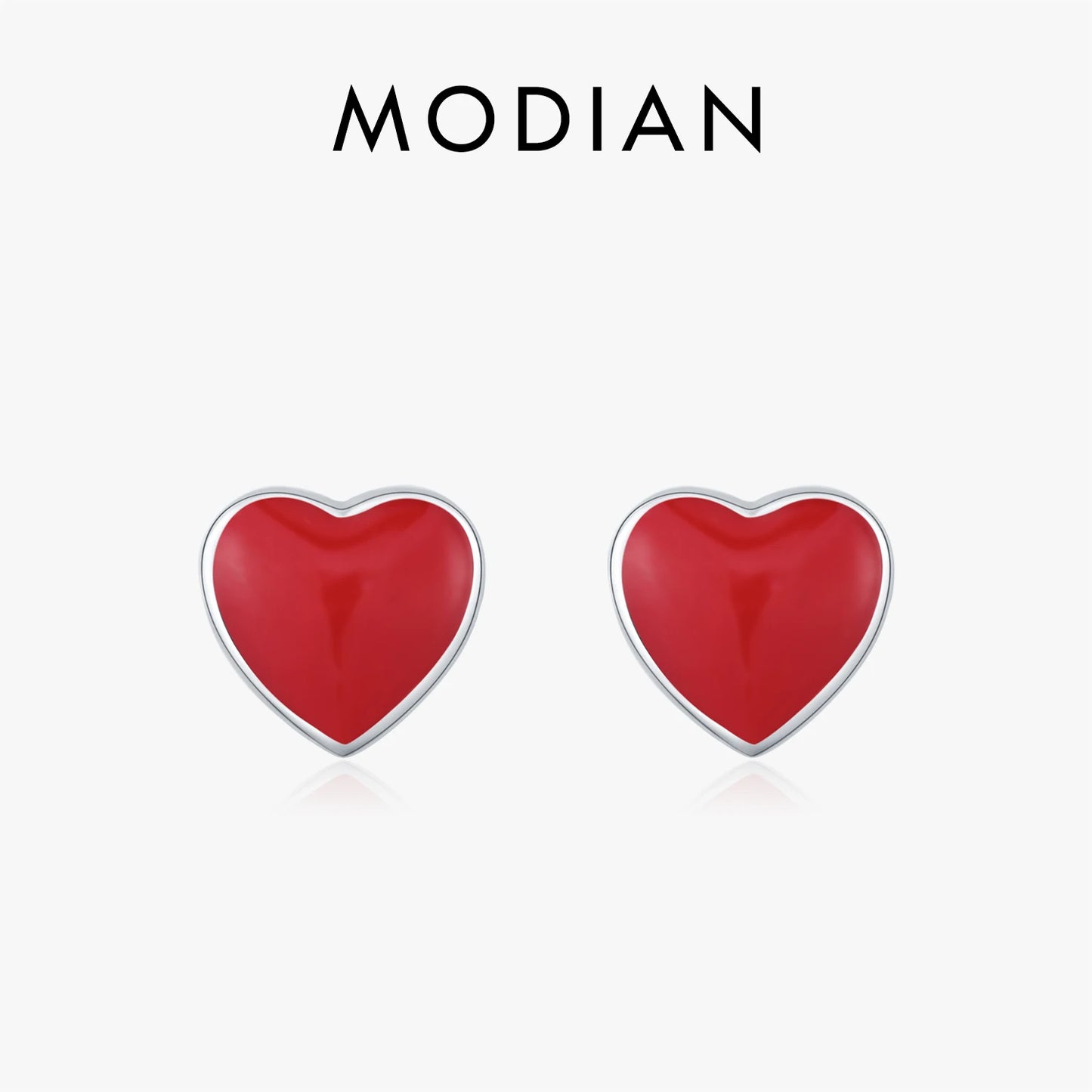 Pendientes MODIAN de plata de ley 925 con diseño romántico de corazón de esmalte rojo, pequeños y encantadores, para mujer, joyería fina de uso diario.
