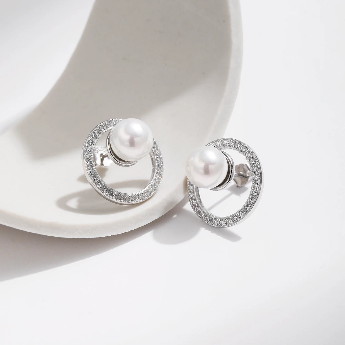 Pendientes MODIAN de plata de ley 925 con forma de círculo y perlas de cristal deslumbrantes, joyería fina hueca de lujo para mujer, regalos de aniversario