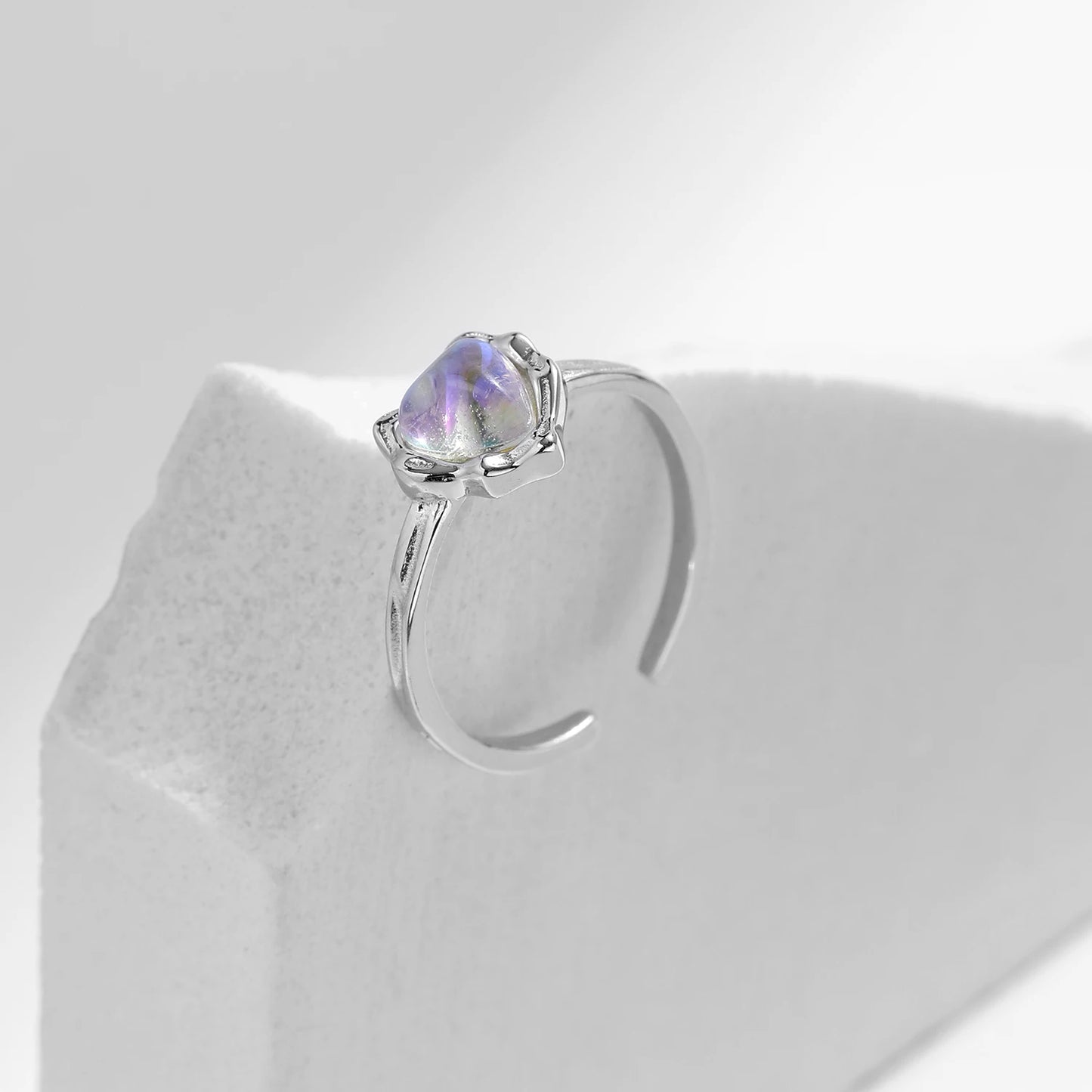 Anillos ajustables MODIAN de plata de ley 925 con piedra lunar brillante y exquisito para mujer, anillos de moda con forma de corazón, talla libre, joyería fina.