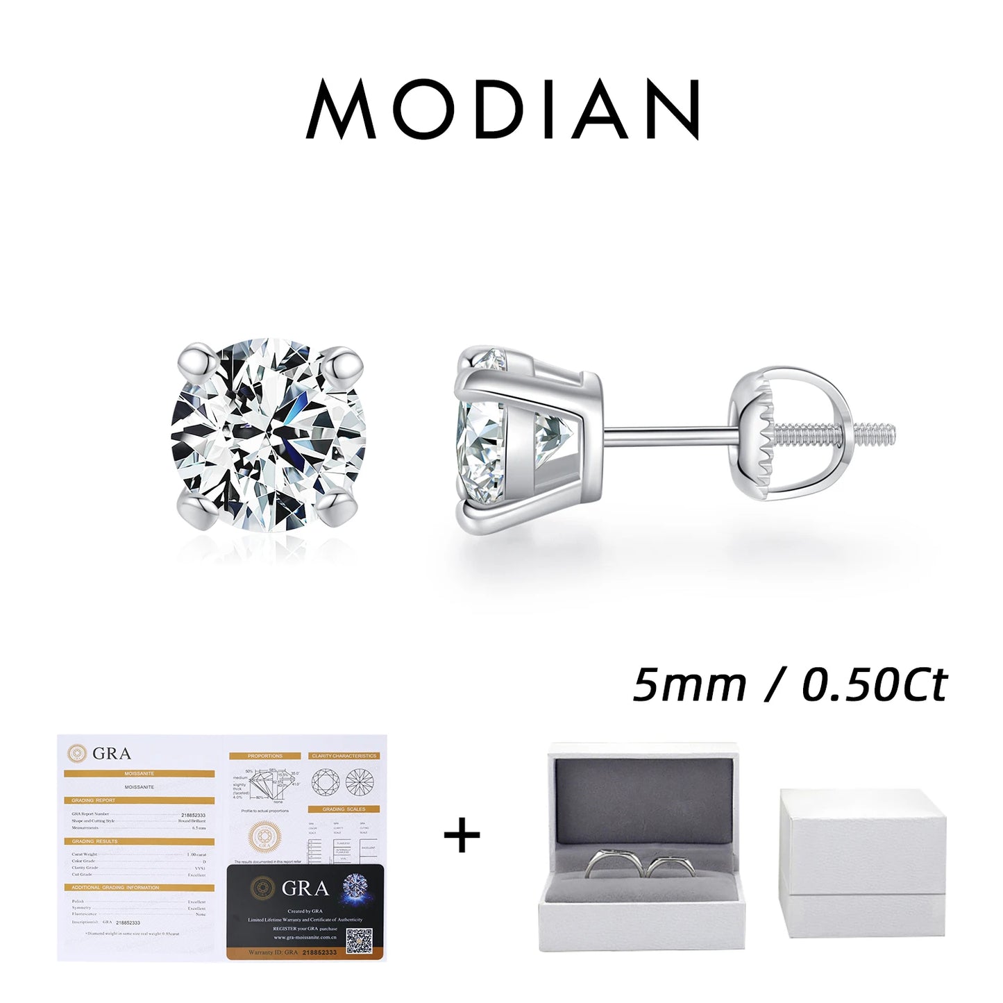 MODIAN D Color 1CT Moissanite Stud Earrings For Women 925 Sterling Silver 0.5CT Dazzling Lab Diamond Wedding Jewelry Gifts