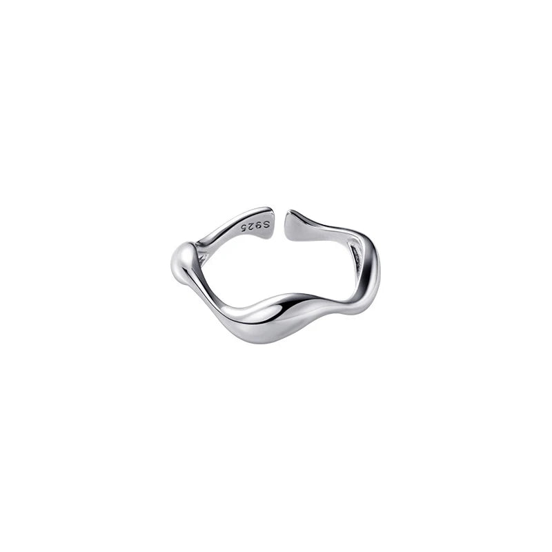 Anillo Modian de plata de ley 925 con diseño irregular de gota de agua, apilable, moderno, ajustable, tallas 6-9, para mujer.