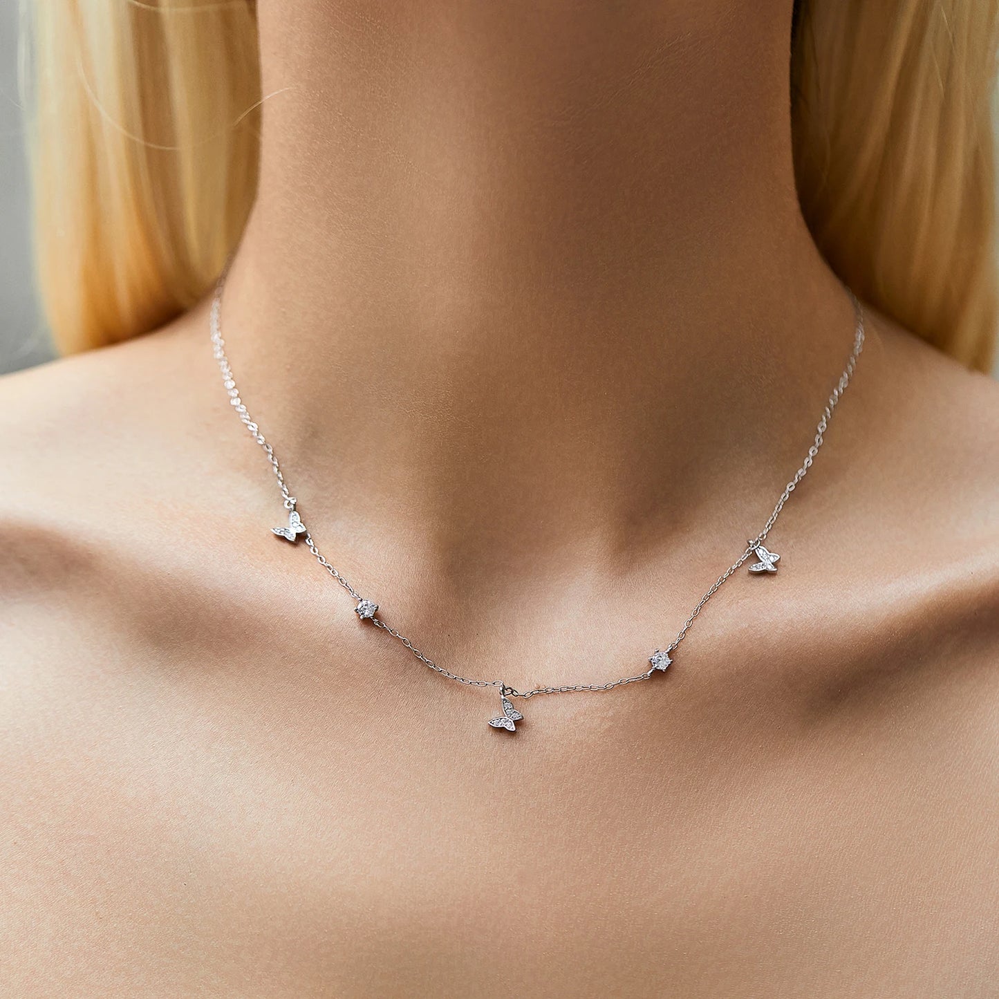 MODIAN Flying Butterfly CZ Necklace 925 Sterling Silver Simple Link Chain Charms White Gold Plated Necklaces For Women Jewelry