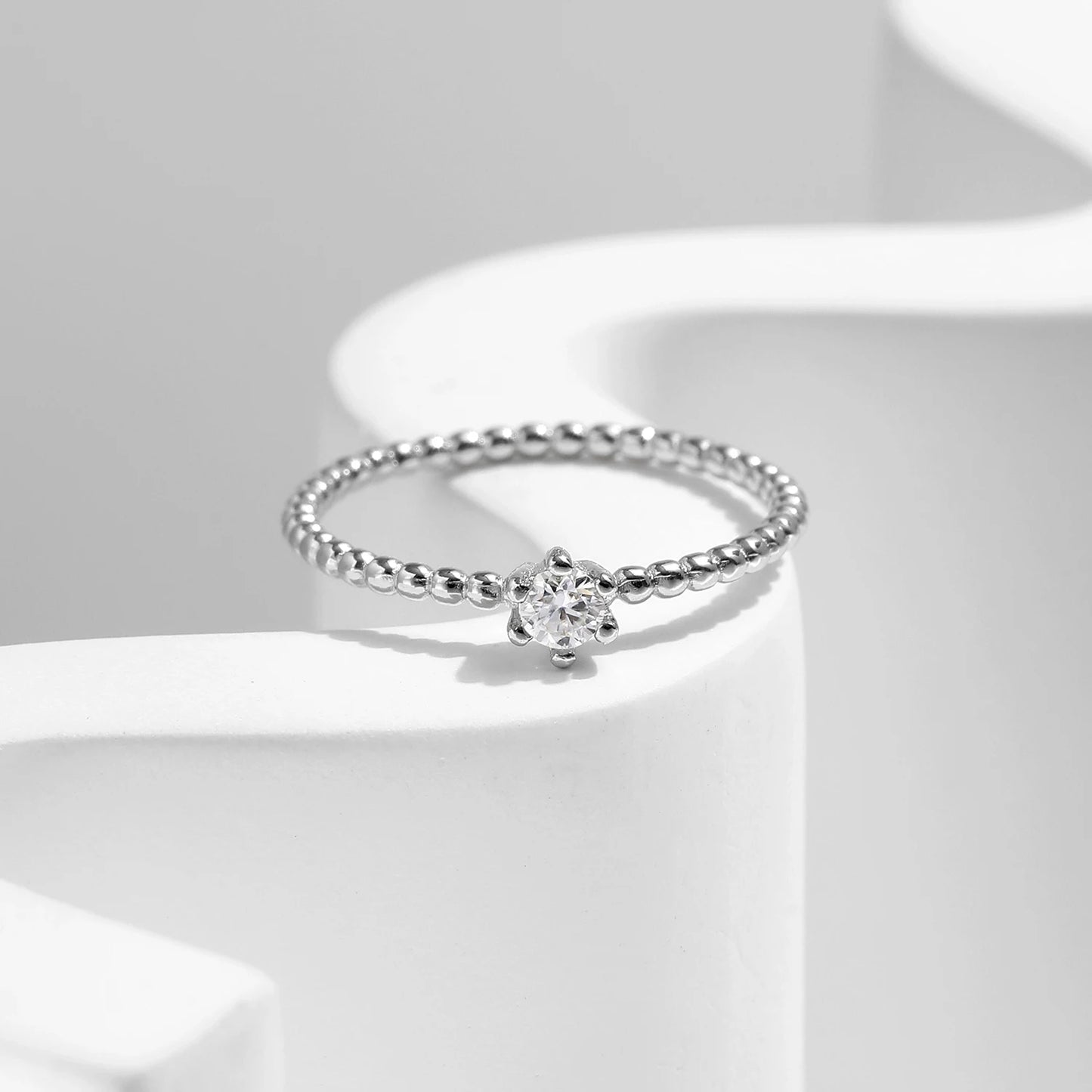Anillos de moissanita redonda de color D de MODIAN con diamantes de laboratorio, plata de ley 925, cuentas clásicas simples, apilables, para mujer, joyería