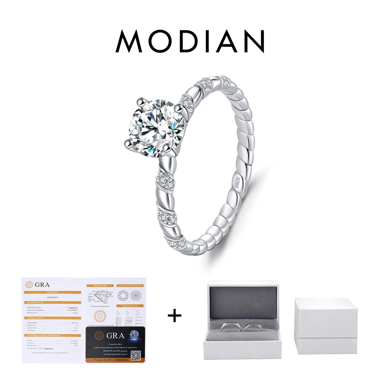 MODIAN 1CT Moissanite 925 Sterling Silver Sparkling Twist Lab Created Diamond Wedding Band Rings For Women Bridal Fine Jewelry