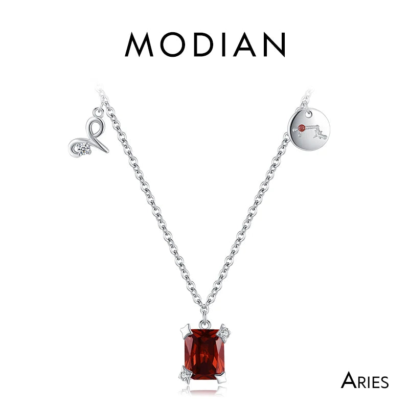 Collar con colgante Modian de plata de ley 925 con circonita arcoíris y piedra de nacimiento de Escorpio, símbolo del signo del zodiaco, para mujer, joyería fina.