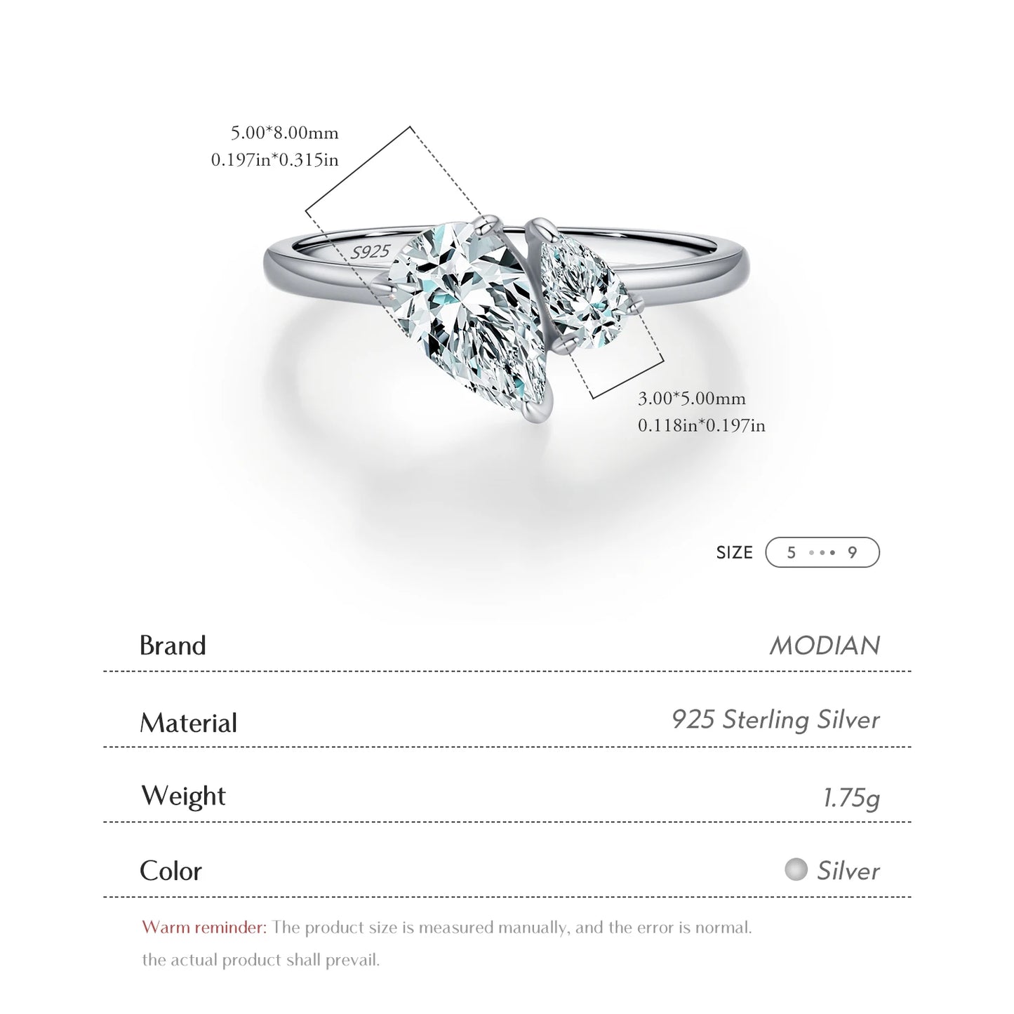Anillos de dedo MODIAN de plata de ley 925 auténtica con forma de gota de agua brillante entrelazada y circonitas cúbicas transparentes deslumbrantes para mujer, joyería fina